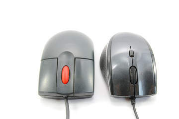 Computer mouses on white background