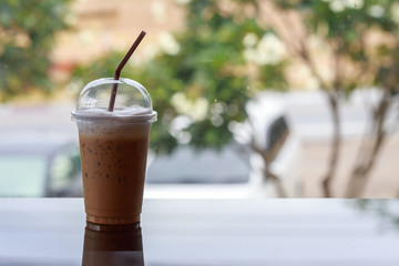 Ice coffee on the table.