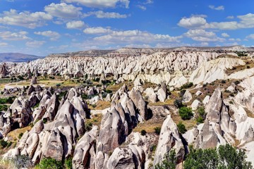 Panoramic View of Unique Rock Formations in Valley of Cappadocia in the Anatolian Region of Central Turkey