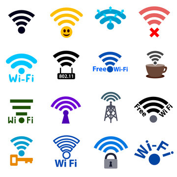 Wi-fi network icons set. Wifi access point with waves access point with waves