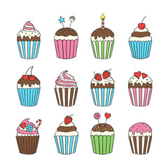 Cupcake set colorful isolated vector illustrations hand drawn doodle.