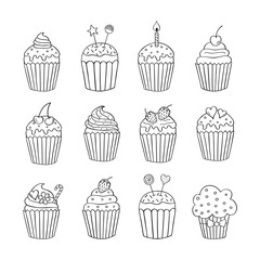 Cupcake set isolated vector illustrations hand drawn doodle.