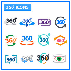 360 degrees icons set. concept design icon 360 degrees. 360 degrees rotation on the white background