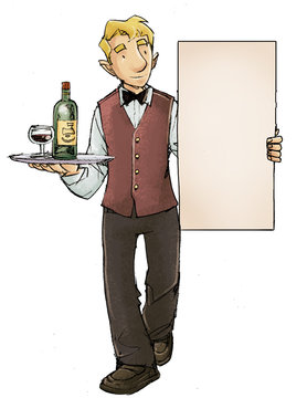 ilustracion camarero con carta