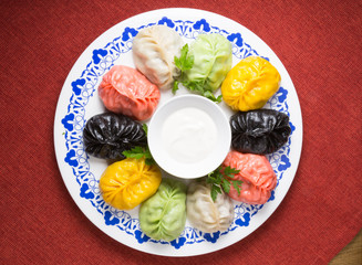 Different colored momos