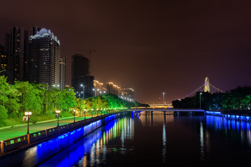 Amazing night view of the Pearl River in Guangzhou, China