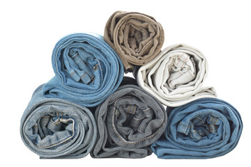 stack rolled jeans isolate on white.