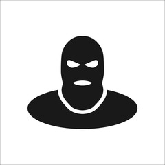 Terrorist thief in balaclava sign simple icon on background