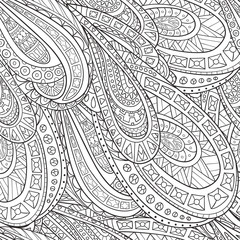 Seamless pattern of hand-drawn elements of style paisley. Monochrome range. Vector graphics. The pattern for the coloring books.