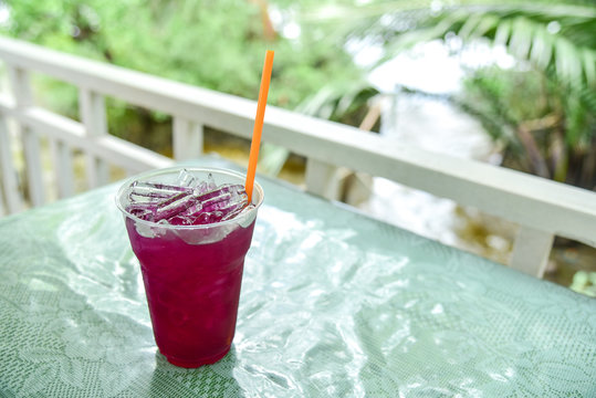 Cup of Butterfly Pea Drink with Honey and Lemon