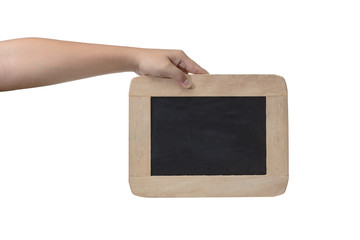man holding blank chalkboard in the hand