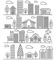 urban landscape illustration. thin line design. city elements
