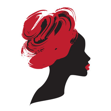 Profile of african woman with big hand drawn hair