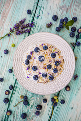 Oatmeal with fresh blueberry fruit
