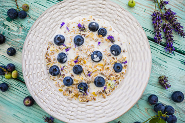 Oatmeal with fresh blueberry fruit

