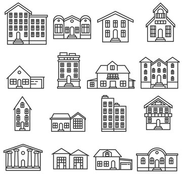 building set thin line design. buildings of various shapes