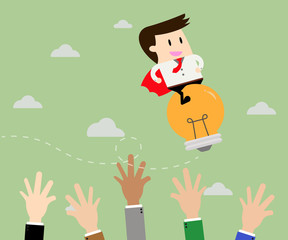 Businessman riding idea and Business competition.Business concep