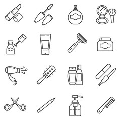 Cosmetics icons set.Beauty and makeup. Thin line design