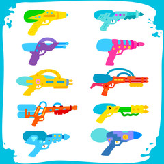 Water gun set. Water pistols shoot water vector illustration. children's toy guns.
