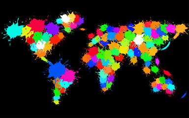Obrazy  Abstrakcyjna mapa świata kolorowych farb akwarelowych