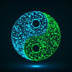 Abstract symbol ying yang of glowing particles