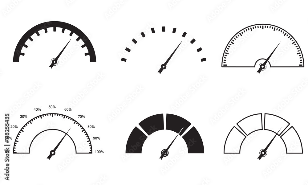 Poster speedometer and meter icon set in line style. dashboard outline signs. vector illustration.