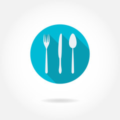 Kitchen tools icon with fork, knife, spoon in flat style. Vector illustration.