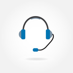 Support Icon: headphones with microphone. Vector illustration.