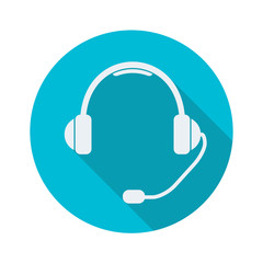 Headphones with microphone. Support Icon or sign. Flat style. Vector illustration.