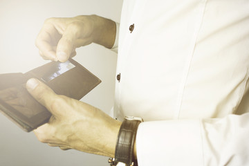 people, business, finances and money concept - close up of busin