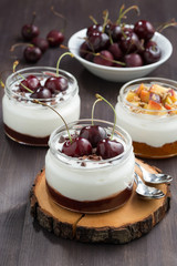 dessert with cream and jam, vertical