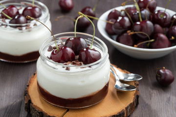 dessert with cream and jam, closeup