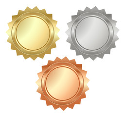 vector blank glossy serrated medals of gold, silver and bronze t
