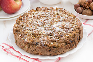 homemade apple pie on table, closeup