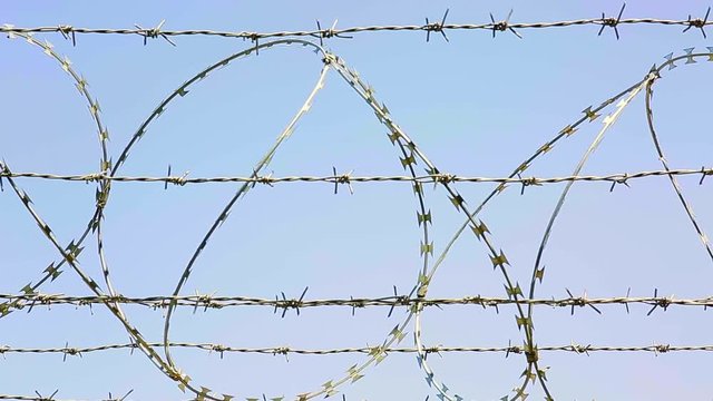Video of barbed and razor wire on a border