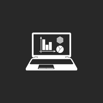 Business graphic charts displayed on laptop simple icon on background