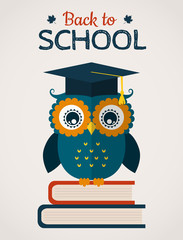 Back to school vector card with owl.