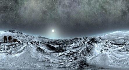 Wolves On A Snowy Mountain Top 3D Rendering