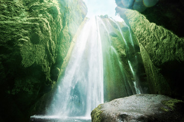  Gljufrabui waterfalls inside a cave, Iceland