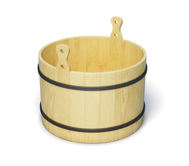Wooden bucket isolated on white background. 3d render image