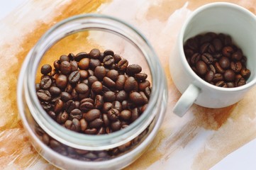 Coffee beans/Jar and cup coffee beans