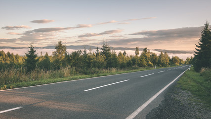 simple country road in summer - vintage film effect