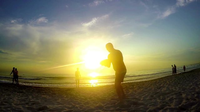 Two guys passing a Frisbee to one another at summer 