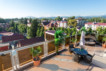 view of the city and mountains from the roof of the hotel