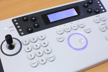 Close-up of the universal remote control with joystick and control ring