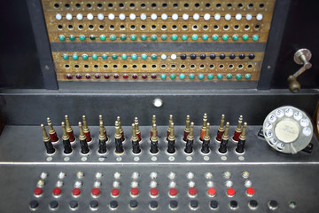 Old telephone switchboard with rotary dial in the Museum of the History telephone in Moscow