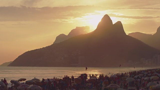 Morro Dois Irmaos in sunset nearby Ipanema Beach, Rio de Janeiro, Brazil