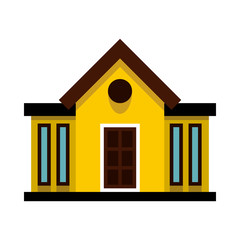 Yellow cottage with narrow windows icon in flat style on a white background