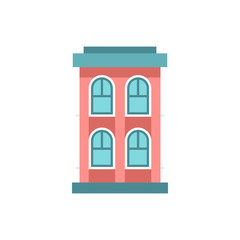 Pink two storey house icon in flat style on a white background