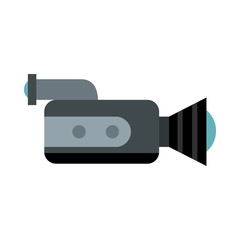 Video camcorder with video cassette icon in flat style on a white background